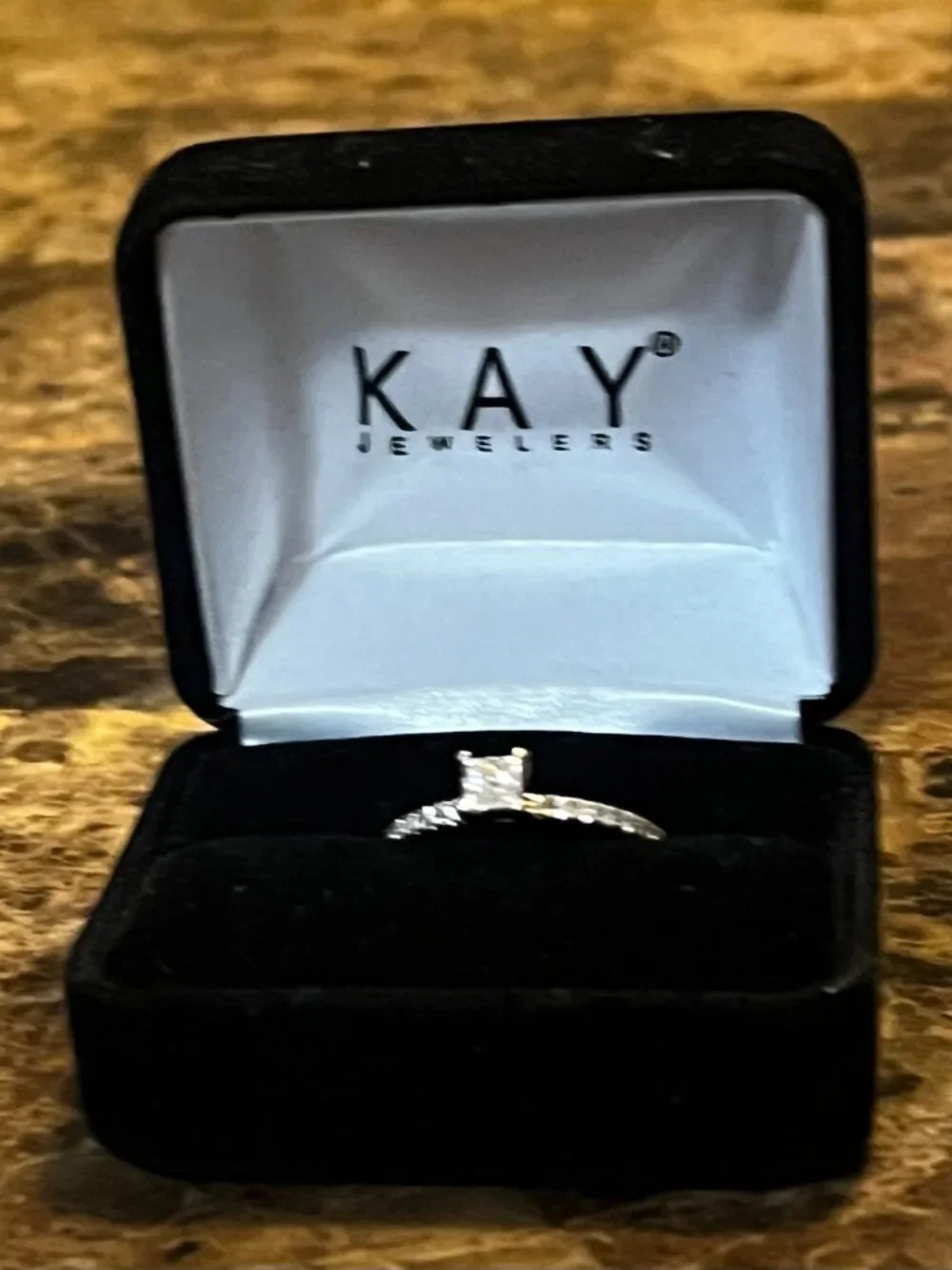 14K White Gold & Diamond Engagement Ring Princess Cut